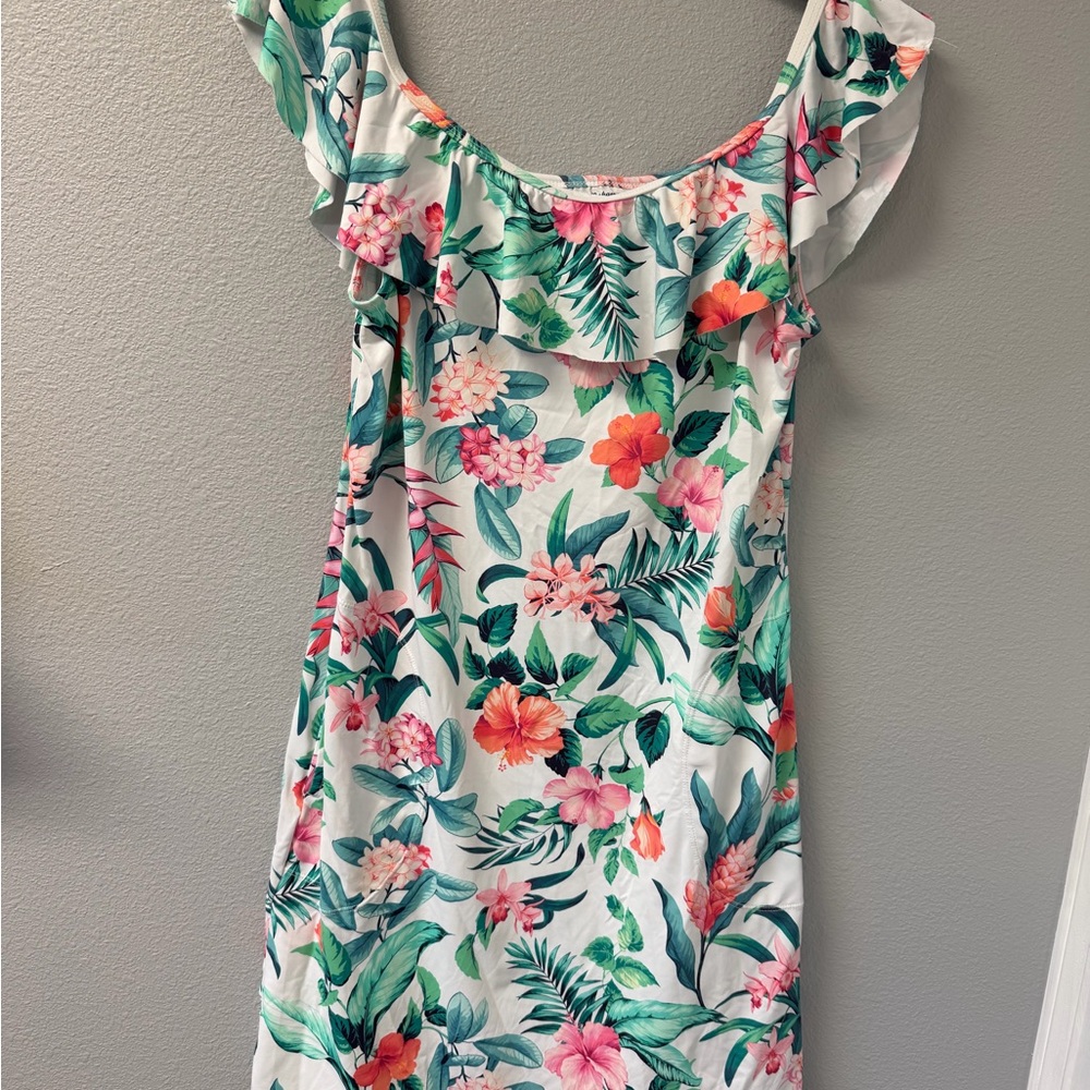 Tommy Bahama White Tropical Floral Off-Shoulder Mini Dress